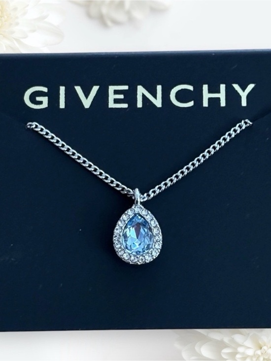 Givenchy Jewelry - Givenchy Silver Necklace with Blue Teardrop Crystal Pendant